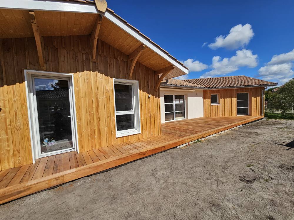 Extension ossature bois terrasse Sanguinet Gironde